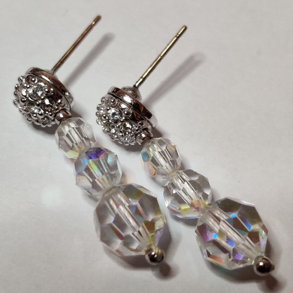 Swarovski Earrings 14K Gold Studs Swan Logo - Picture 4 of 10